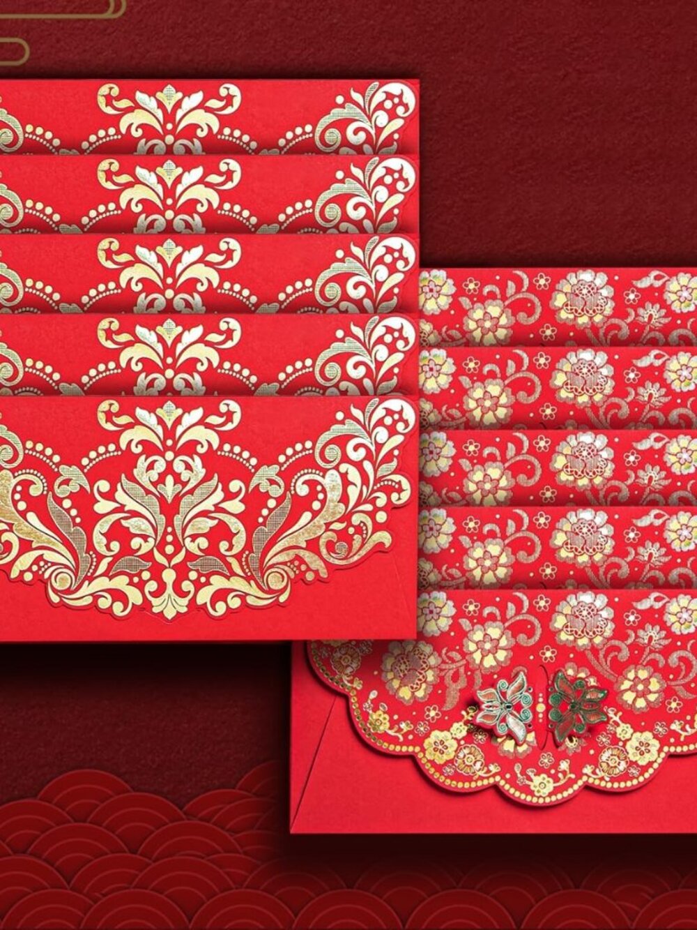 20pcs Luxurious Chinese New Year Red Envelopes, Chinese Traditional Hong Bao Red
